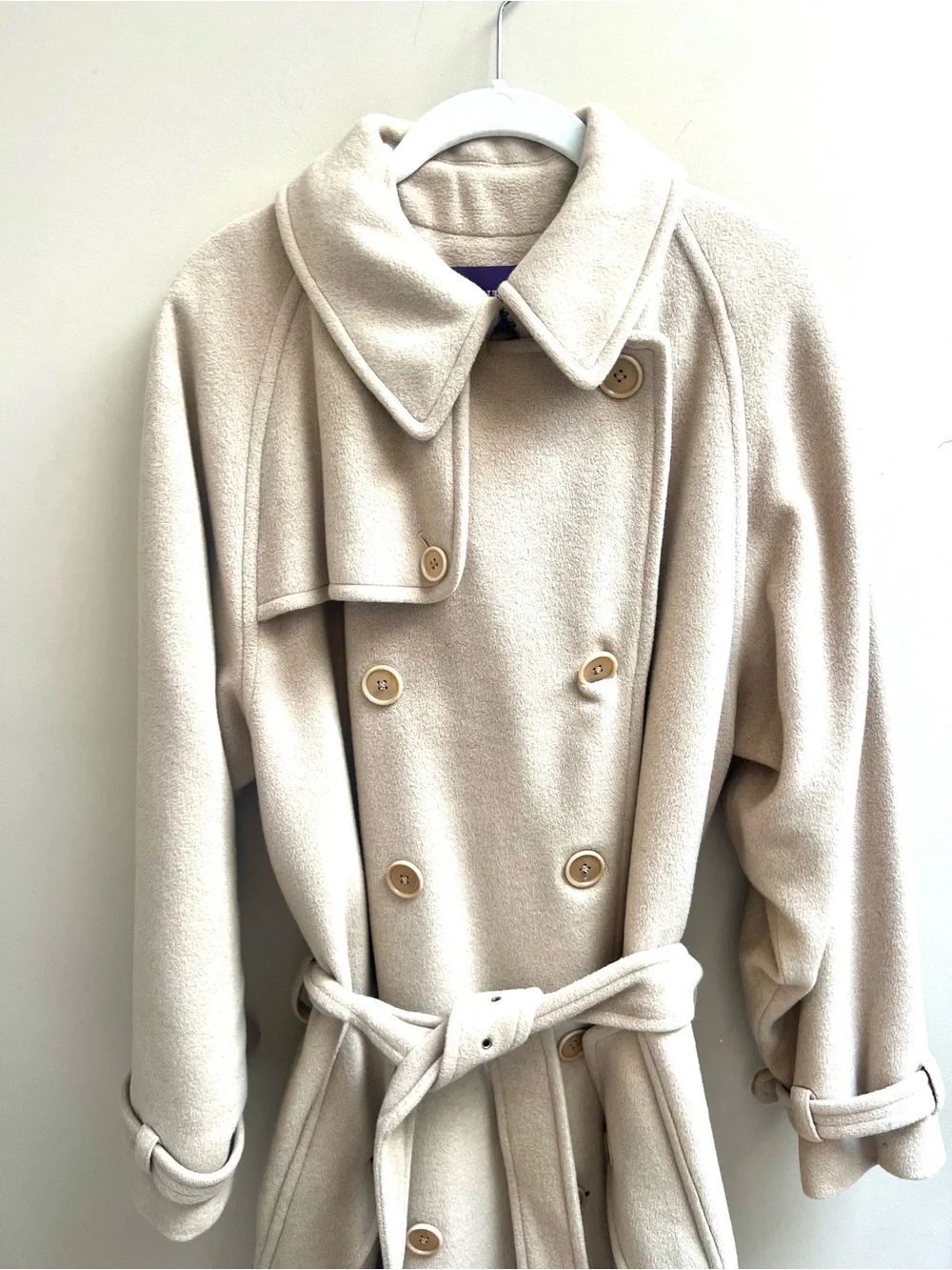 Ralph Lauren Double-Breasted Wool Belted Trench Coat vintage L/XL - Picture 2 of 11